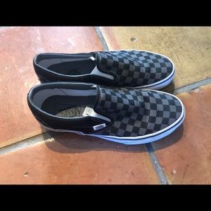 Grey/black checkered slip on vans